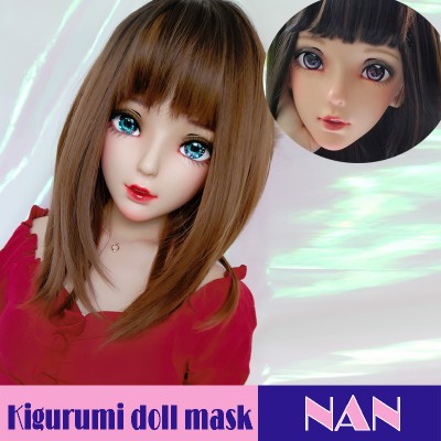 (Nan)Crossdress Sweet Girl Resin Half Head Female Kigurumi Mask With BJD Eyes Cosplay Anime Doll Mask